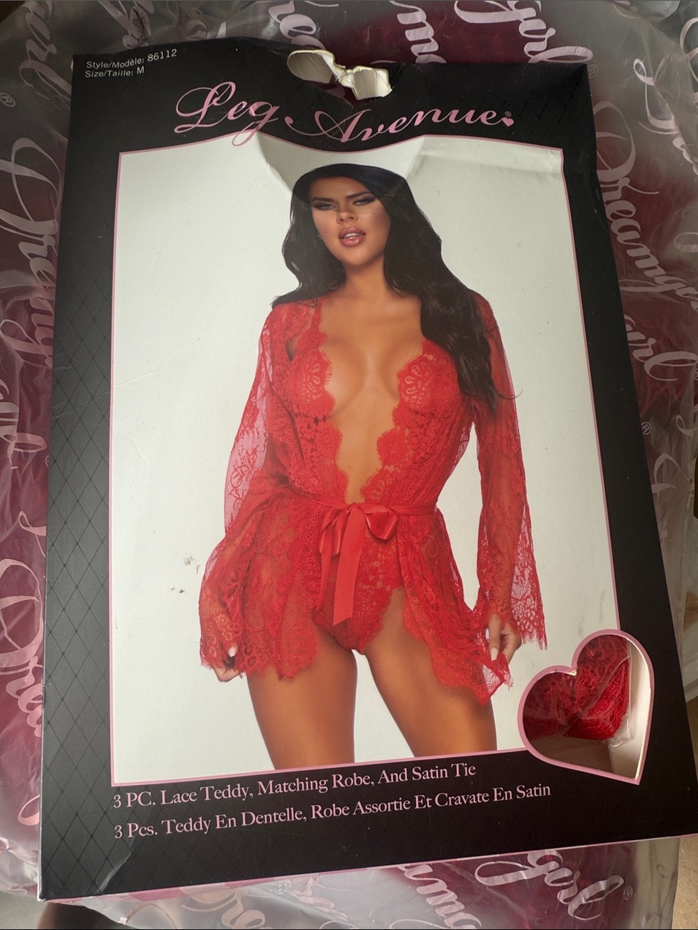 3 pc lace Teddy matching robe and satin tie, brand new never worn.